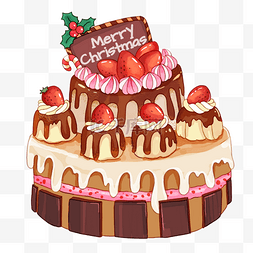 草莓蛋糕食物图片_日本圣诞节红色草莓蛋糕水彩画
