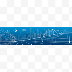 蓝色月亮月亮图片_铁路桥梁，空旷的公路，路立交桥