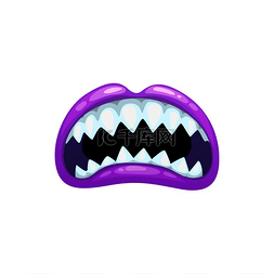 怪物的嘴咆哮着可怕的紫色颚和锋