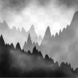 日本水墨画图片_森林山谷水彩山