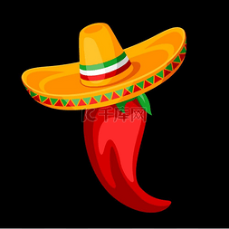 宽边帽红辣椒的插图墨西哥传统辛