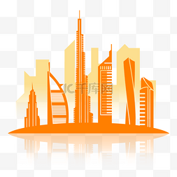 城市线条剪影图片_橙色线条迪拜城市剪影