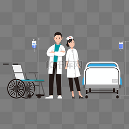 轮椅图片_扁平医疗轮椅病床医生护士