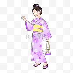 淡紫色的花朵图片_日本夏季花朵浴衣美丽人物形象