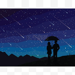 流星雨素材图片_星落。夫妇在一起看流星的伞下的