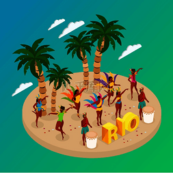 巴西狂欢节概念与跳舞的人和海滩