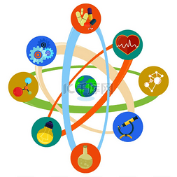 球插图图片_原子模型中的科学主题图标。