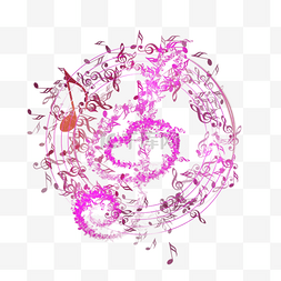 紫色喷溅爱心圆形五线谱音乐符号