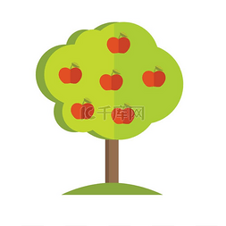 苹果树生态图片_带有水果图标的苹果树。