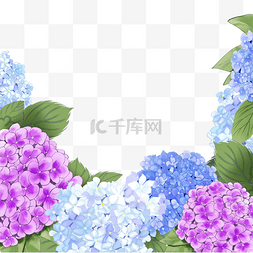 水彩绣球花卉婚礼蓝紫色边框