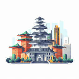 城市建筑图片_城市建筑扁平风手绘插画