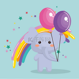 生日贺卡图片_可爱的大象与气球空气党甜可爱生