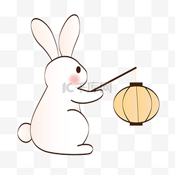 矢量手绘卡通拿灯笼的小白兔