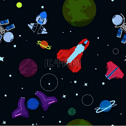 银河壁纸图片_卡通空间无缝图案外星火箭和导弹