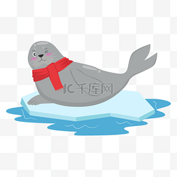卡通的海洋动物图片_戴着围巾的卡通海豹
