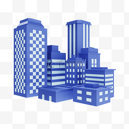 3D立体蓝色楼房建筑