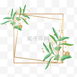 几何图形绿色图片_金色几何形状植物叶子装饰边框