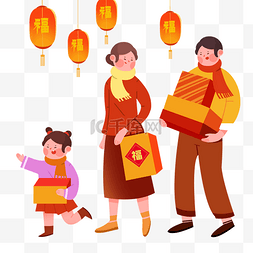 新年春节一家人买年货