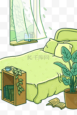 床图片_卧室窗户床盆栽