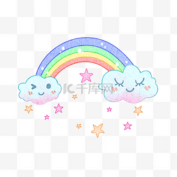 天空雨图片_彩虹白云星星彩色绘画插图