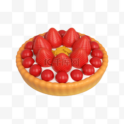 草莓蛋糕图片_C4D立体甜品草莓派