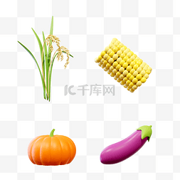 立秋logo图片_3D立体秋天贴纸南瓜茄子玉米麦穗