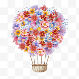 鲜花装饰水彩假日热气球