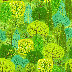 绿色的树木图案图片_春季或夏季无缝图案搭配风格化的