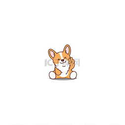眨眼图片_可爱的科吉小狗坐着眨眼卡通图标