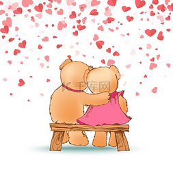 拥抱泰迪熊坐在木凳上的红心背景
