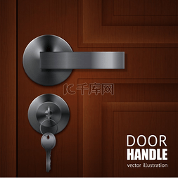 钢木门图片_逼真的门把手锁键由木门和金属杆