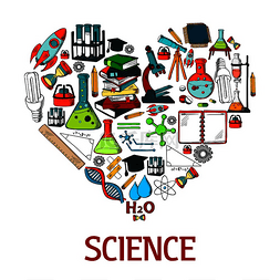 装饰设计图片_带有科学矢量图标的心形徽章科学