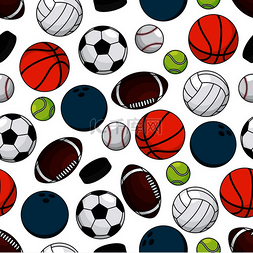 卡通打篮球图片_团队比赛采用无缝模式的冰球与足