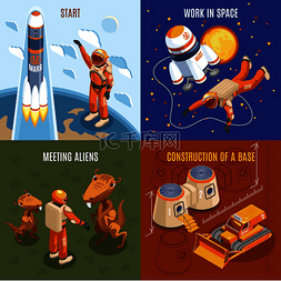 宇航员服装设计图片_太空探索等距设计概念与宇航员的