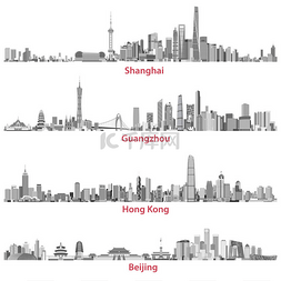 香港当铺图片_上海、 香港、 广州和北京的天际