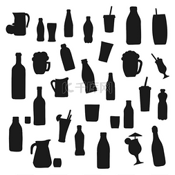 酒精图标图片_酒精和软饮料瓶矢量轮廓图标。