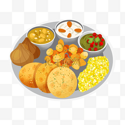 印度美食塔利咖喱和薄饼