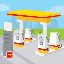 汽油加油站背景装饰设计卡通矢量