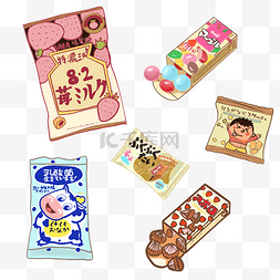 日韩零食食品组合甜点套图贴纸