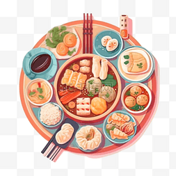中餐烹饪班徽图片_卡通中餐餐桌美食