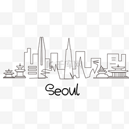 流畅图片_韩国首尔城市天际线线条黑白流畅