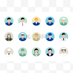 Circular worker avatar icon illustration set 