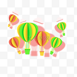 红色绿色黄色一群热气球剪纸