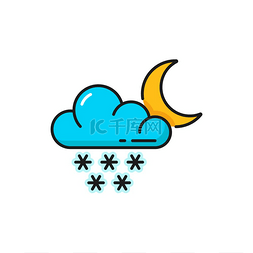 气候符号图片_天气预报、降雪图标、云和月亮矢