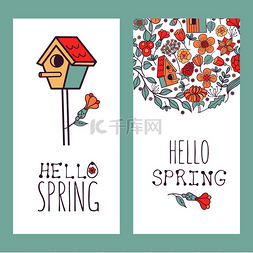 可爱的春天鸟背景图片_可爱的春天卡片。