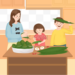 端午节包粽子插画图片_亲情团聚端午节包粽子