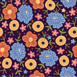 蓝色花束图片_无缝图案的春花手绘装饰花卉背景