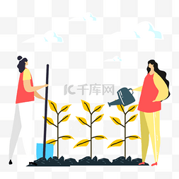 看风景的女人图片_志愿者种植概念插画