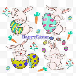 可爱复活节卡通风格兔子和彩蛋剪