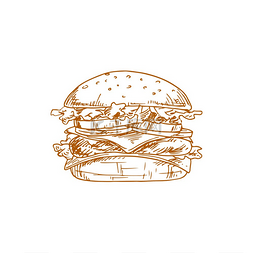 素描汉堡包图片_汉堡包或芝士汉堡孤立的汉堡素描